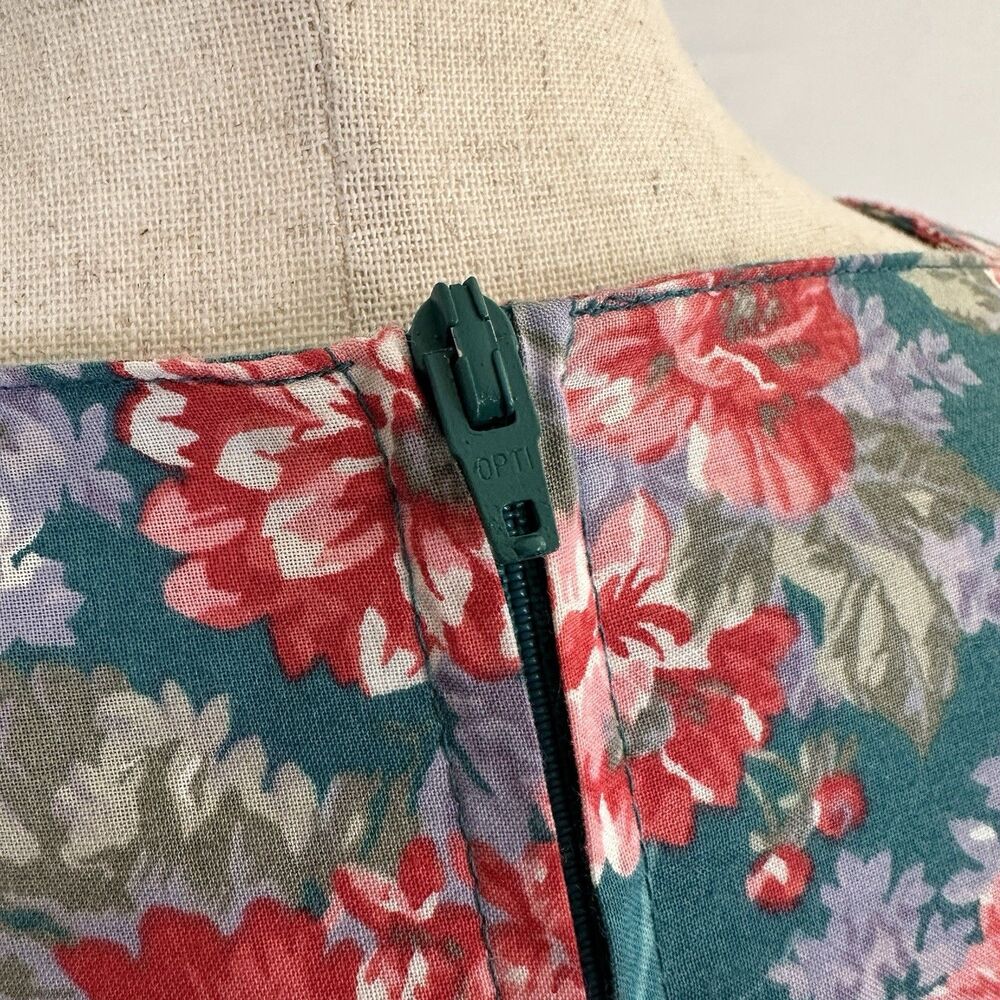Vintage Laura Ashley Prairie Maxi Dress Floral Cottagecore 10 Cotton Puff Teal - Picture 9 of 12